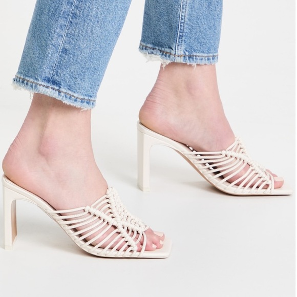 NEW Jonathan Simkhai Audra Macrame Heeled Sandals Ivory Size 35 5 US - Picture 1 of 14